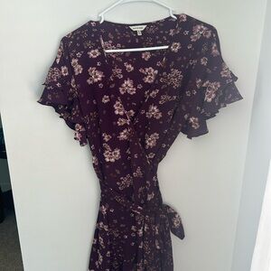 Purple floral wrap dress